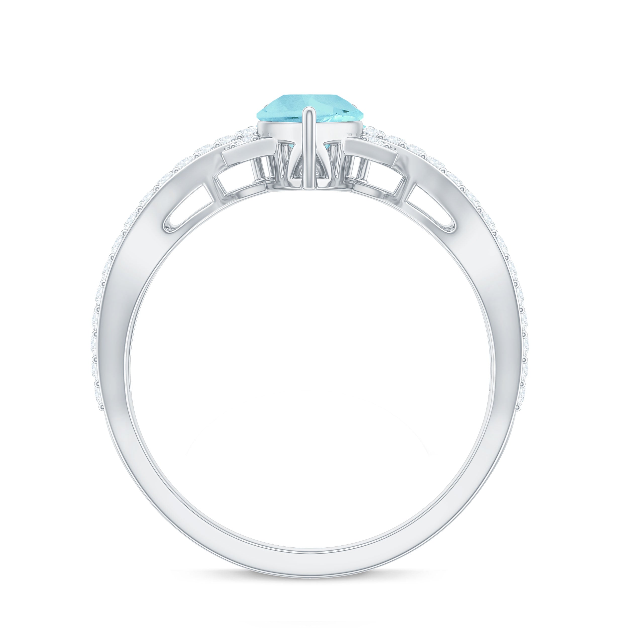 Pear Cut Sky Blue Topaz Designer Crossover Engagement Ring with Diamond Sky Blue Topaz - ( AAA ) - Quality - Rosec Jewels