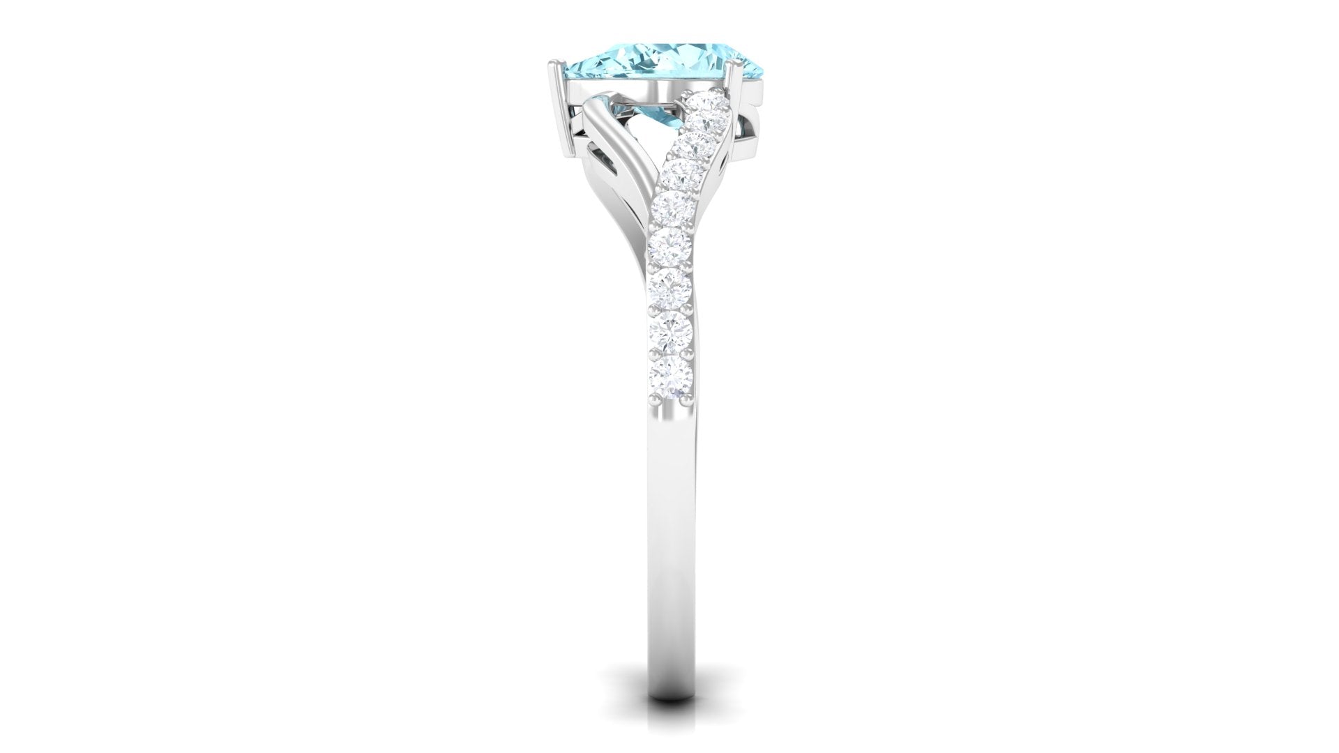 Split Shank Pear Cut Aquamarine Solitaire Ring with Diamond Aquamarine - ( AAA ) - Quality - Rosec Jewels