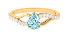 Split Shank Pear Cut Aquamarine Solitaire Ring with Diamond Aquamarine - ( AAA ) - Quality - Rosec Jewels