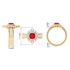 Cushion Cut Created Ruby Trio Wedding Ring Set with Moissanite Lab Created Ruby - ( AAAA ) - Quality - Rosec Jewels