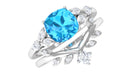 Cushion Cut Swiss Blue Topaz Solitaire Ring Set with Diamond Swiss Blue Topaz - ( AAA ) - Quality - Rosec Jewels