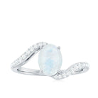 Oval Cut Solitaire Moonstone and Diamond Bypass Ring Moonstone - ( AAA ) - Quality - Rosec Jewels