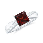 Princess Cut Garnet Solitaire Engagement Ring with Diamond Garnet - ( AAA ) - Quality - Rosec Jewels