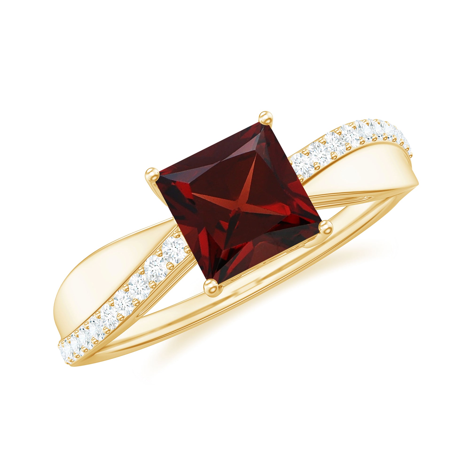 Princess Cut Garnet Solitaire Engagement Ring with Diamond Garnet - ( AAA ) - Quality - Rosec Jewels