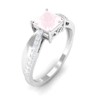 Princess Cut Rose Quartz Solitaire Engagement Ring with Diamond Rose Quartz - ( AAA ) - Quality - Rosec Jewels