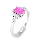 Emerald Cut Pink Sapphire Solitaire Ring with Diamond Trio Pink Sapphire - ( AAA ) - Quality - Rosec Jewels