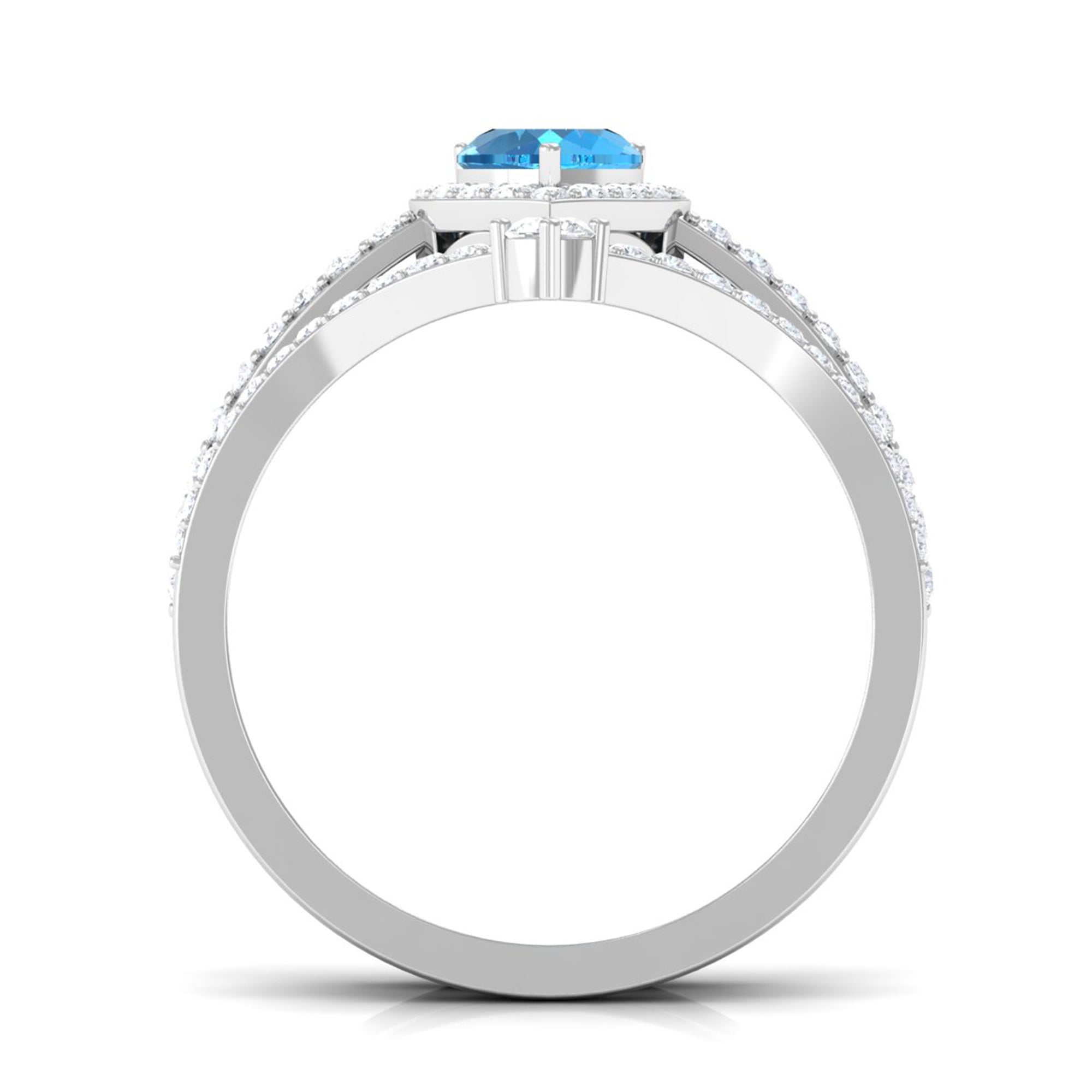 Heart Swiss Blue Topaz Ring Set with Moissanite Swiss Blue Topaz - ( AAA ) - Quality - Rosec Jewels