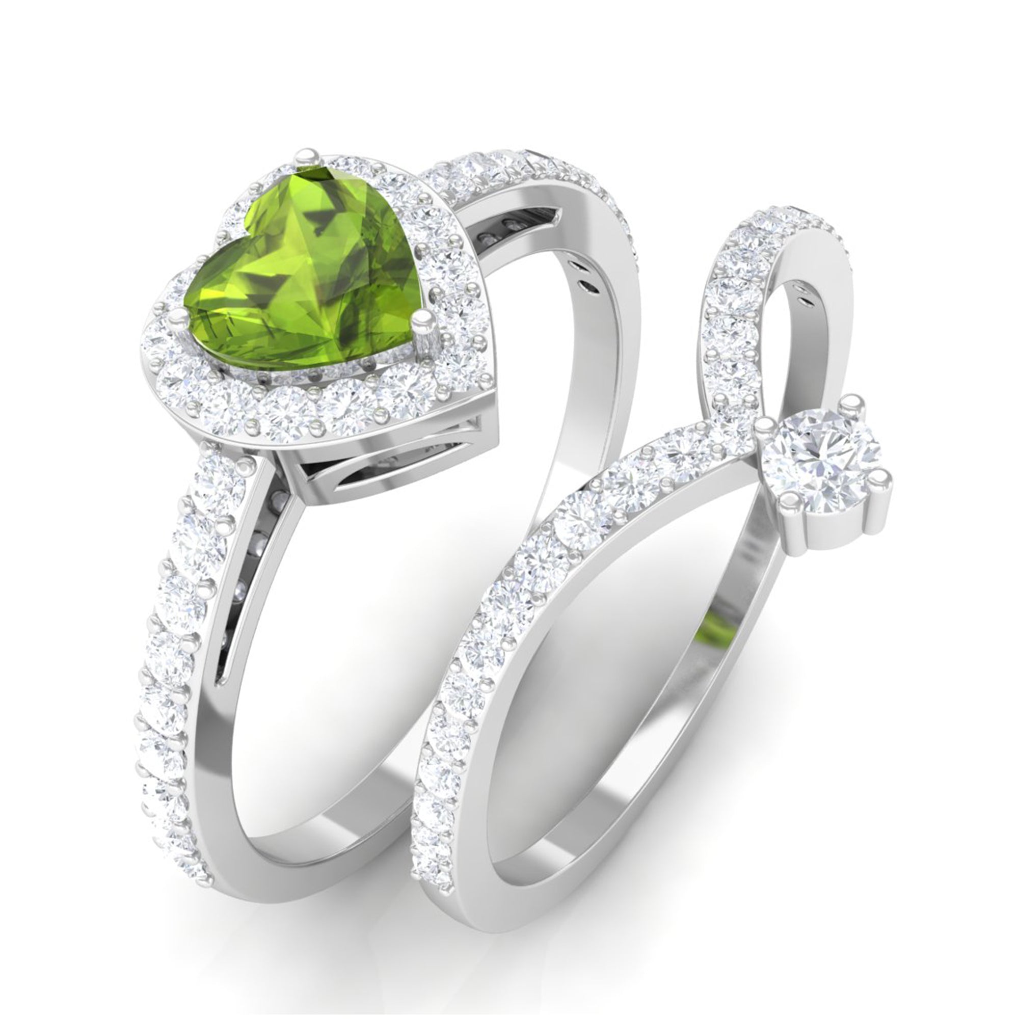 Genuine Peridot Ring Set with Moissanite Peridot - ( AAA ) - Quality - Rosec Jewels