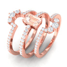 Emerald Cut Morganite Solitaire Trio Ring Set with Diamond Morganite - ( AAA ) - Quality - Rosec Jewels