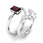 Octagon Cut Garnet Wedding Ring Set with Diamond Garnet - ( AAA ) - Quality - Rosec Jewels