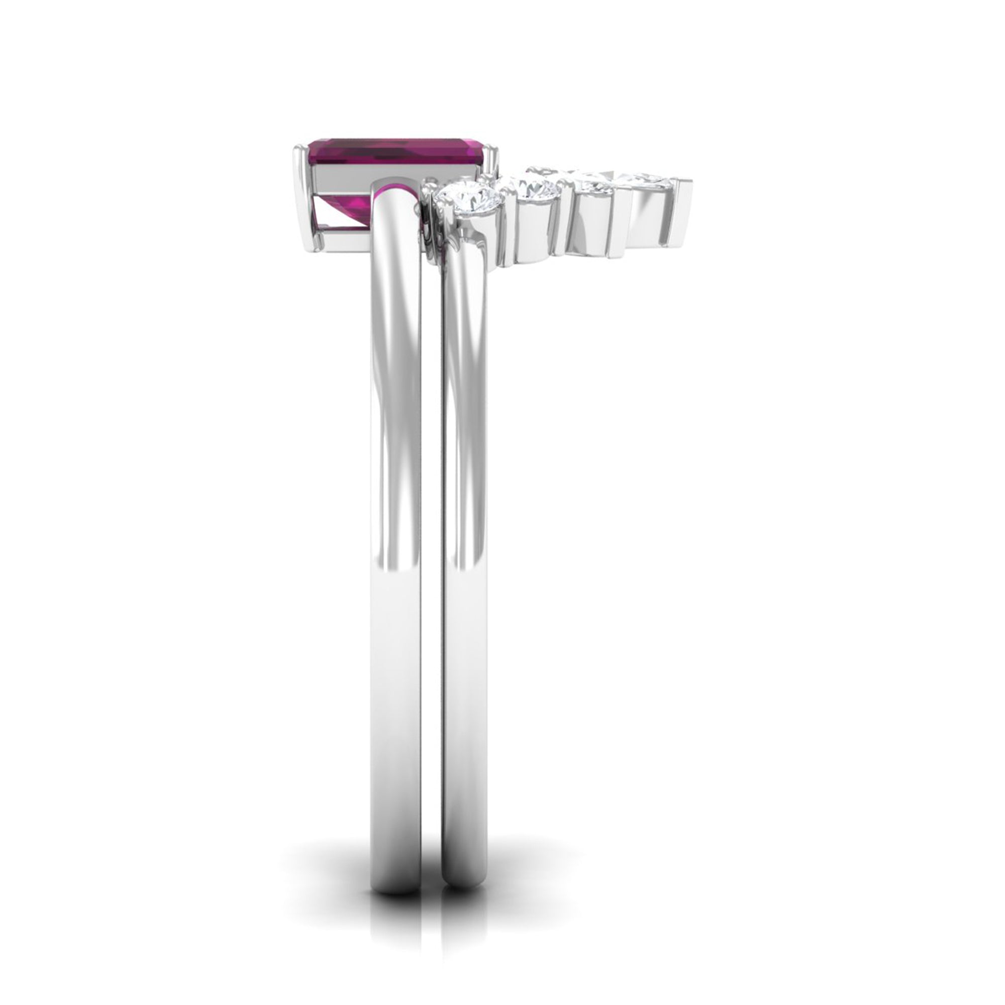 1 CT Emerald Cut Rhodolite Wedding Ring Set with Diamond Rhodolite - ( AAA ) - Quality - Rosec Jewels