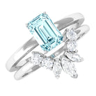 Octagon Cut Aquamarine Wedding Ring Set with Diamond Aquamarine - ( AAA ) - Quality - Rosec Jewels