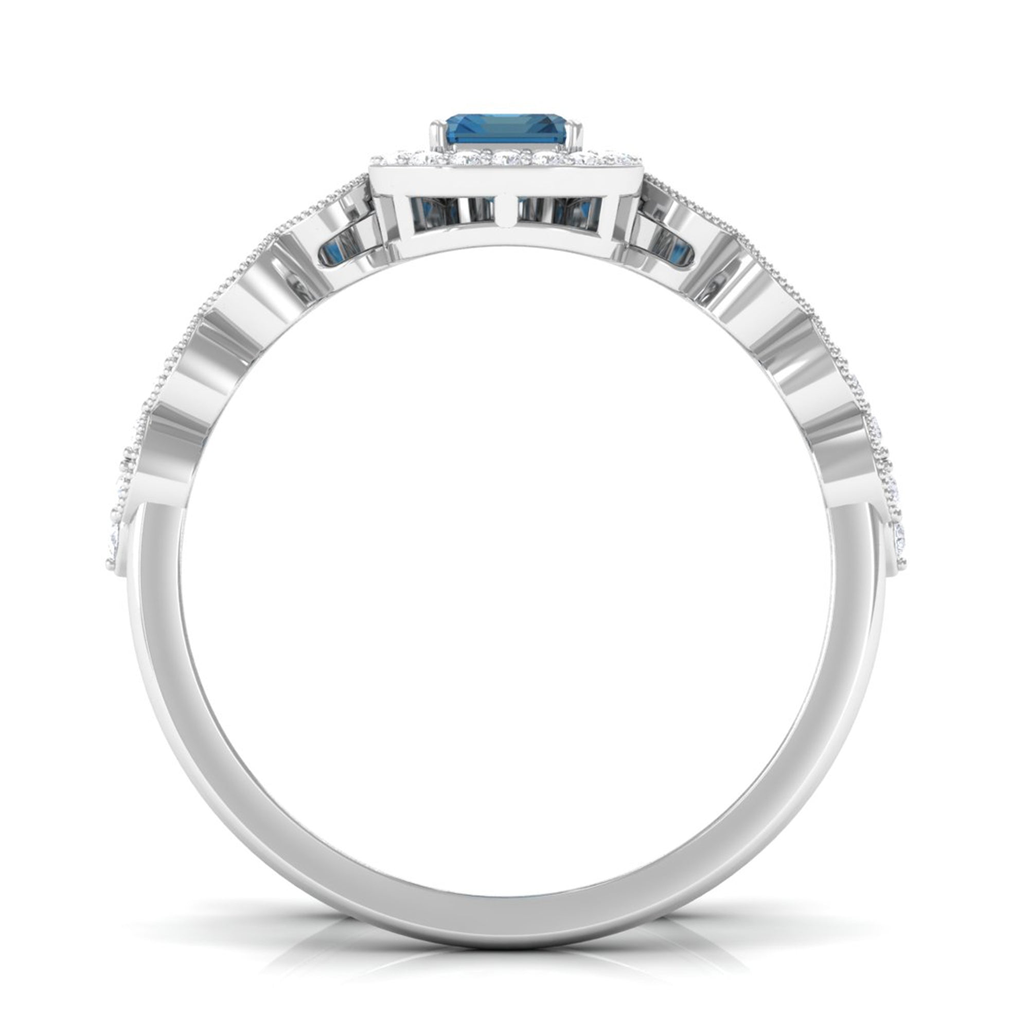 Octagon Cut London Blue Topaz and Diamond Designer Ring Set London Blue Topaz - ( AAA ) - Quality - Rosec Jewels