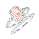 Emerald Cut Morganite and Diamond Designer Ring Set Morganite - ( AAA ) - Quality - Rosec Jewels