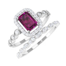 1.25 CT Emerald Cut Rhodolite and Diamond Designer Ring Set Rhodolite - ( AAA ) - Quality - Rosec Jewels