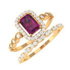 1.25 CT Emerald Cut Rhodolite and Diamond Designer Ring Set Rhodolite - ( AAA ) - Quality - Rosec Jewels