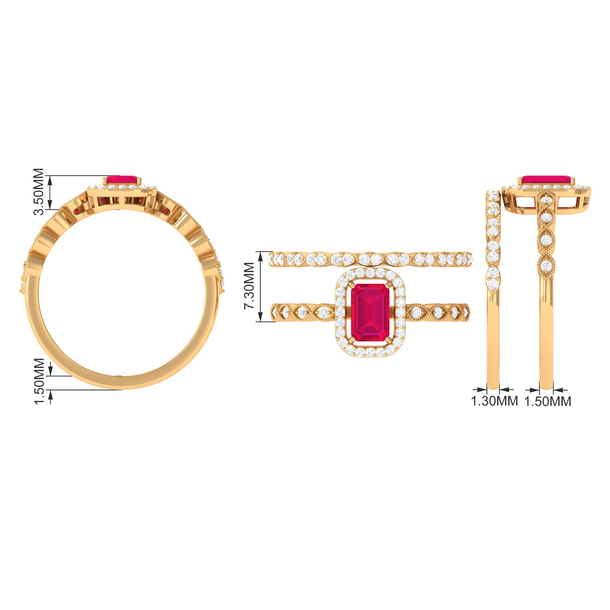 Octagon Cut Ruby and Diamond Designer Ring Set Ruby - ( AAA ) - Quality - Rosec Jewels