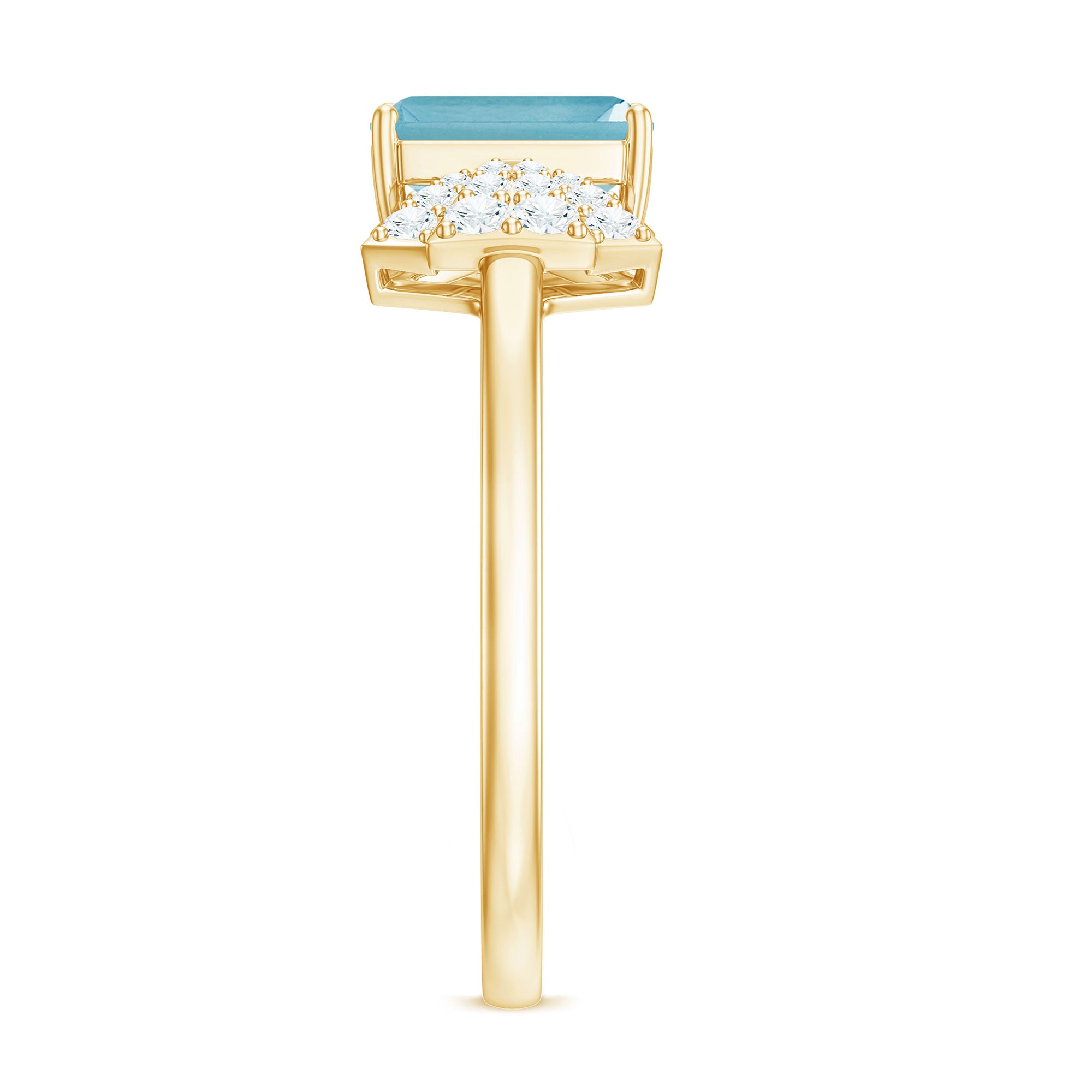 Emerald Cut Swiss Blue Topaz Solitaire Ring with Diamond Swiss Blue Topaz - ( AAA ) - Quality - Rosec Jewels