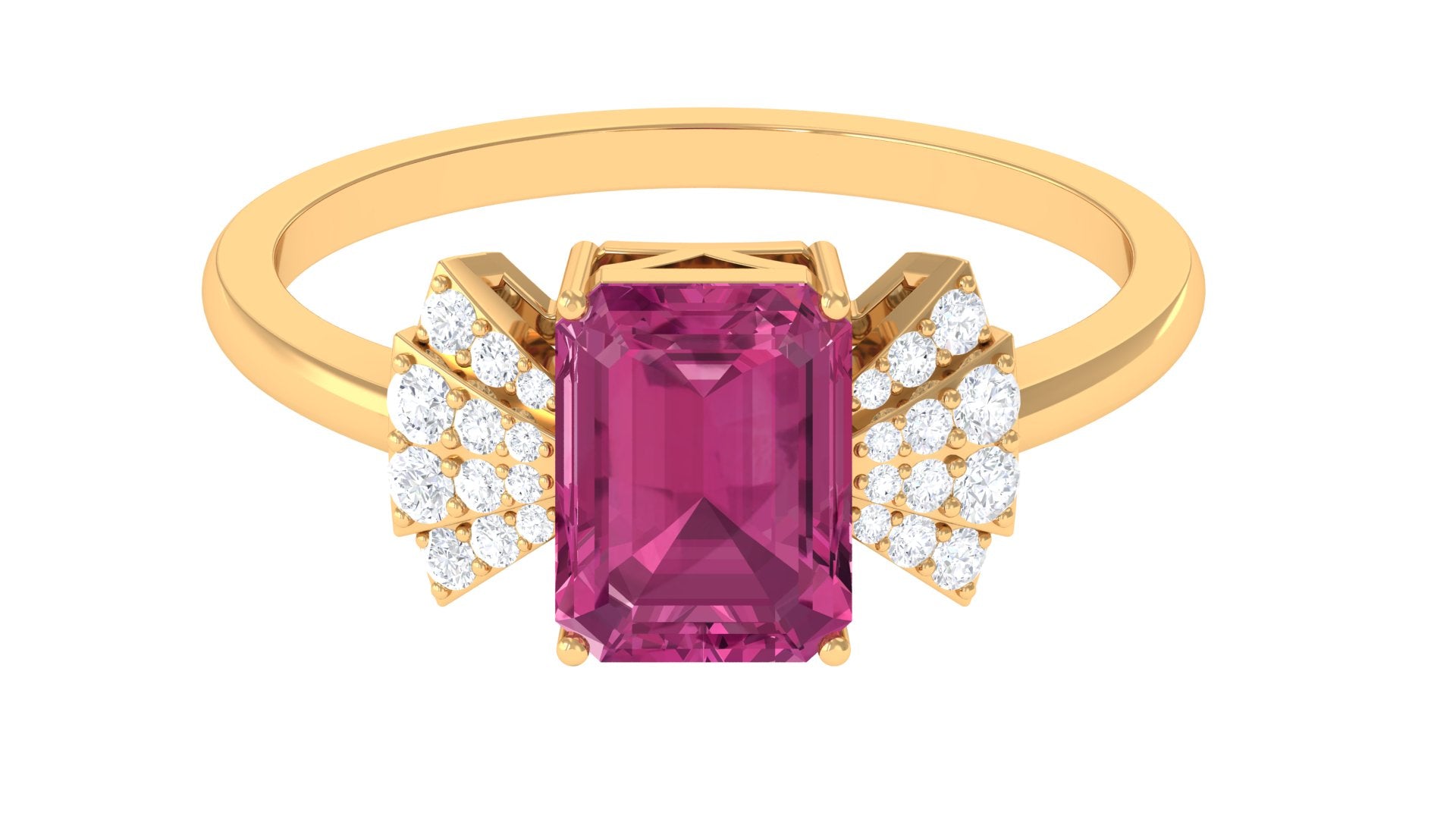 Octagon Cut Pink Tourmaline and Diamond Designer Solitaire Ring Pink Tourmaline - ( AAA ) - Quality - Rosec Jewels