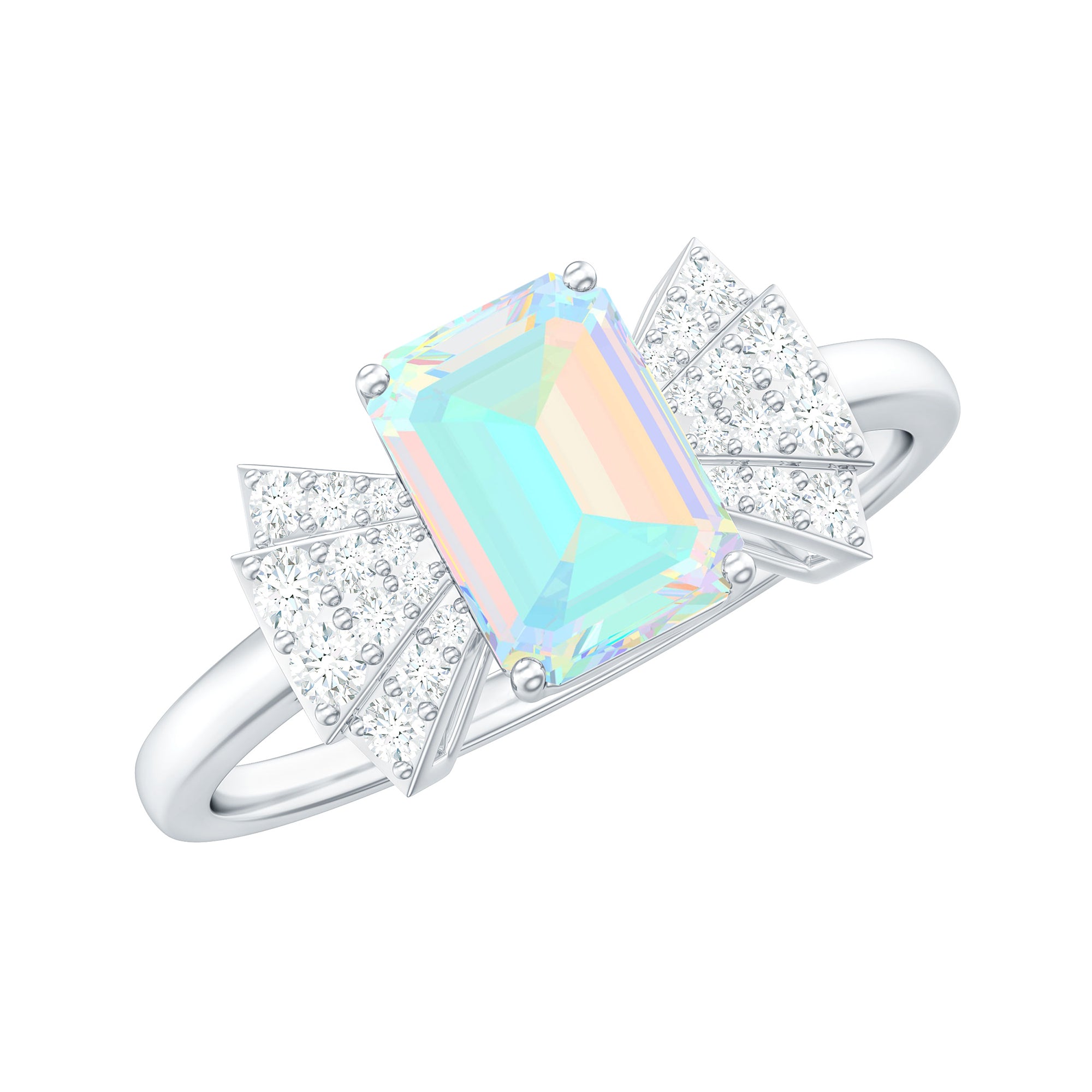 Octagon Cut Ethiopian Opal and Diamond Designer Solitaire Ring Ethiopian Opal - ( AAA ) - Quality - Rosec Jewels