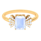 Emerald Cut Moonstone Designer Solitaire Ring with Diamond Moonstone - ( AAA ) - Quality - Rosec Jewels