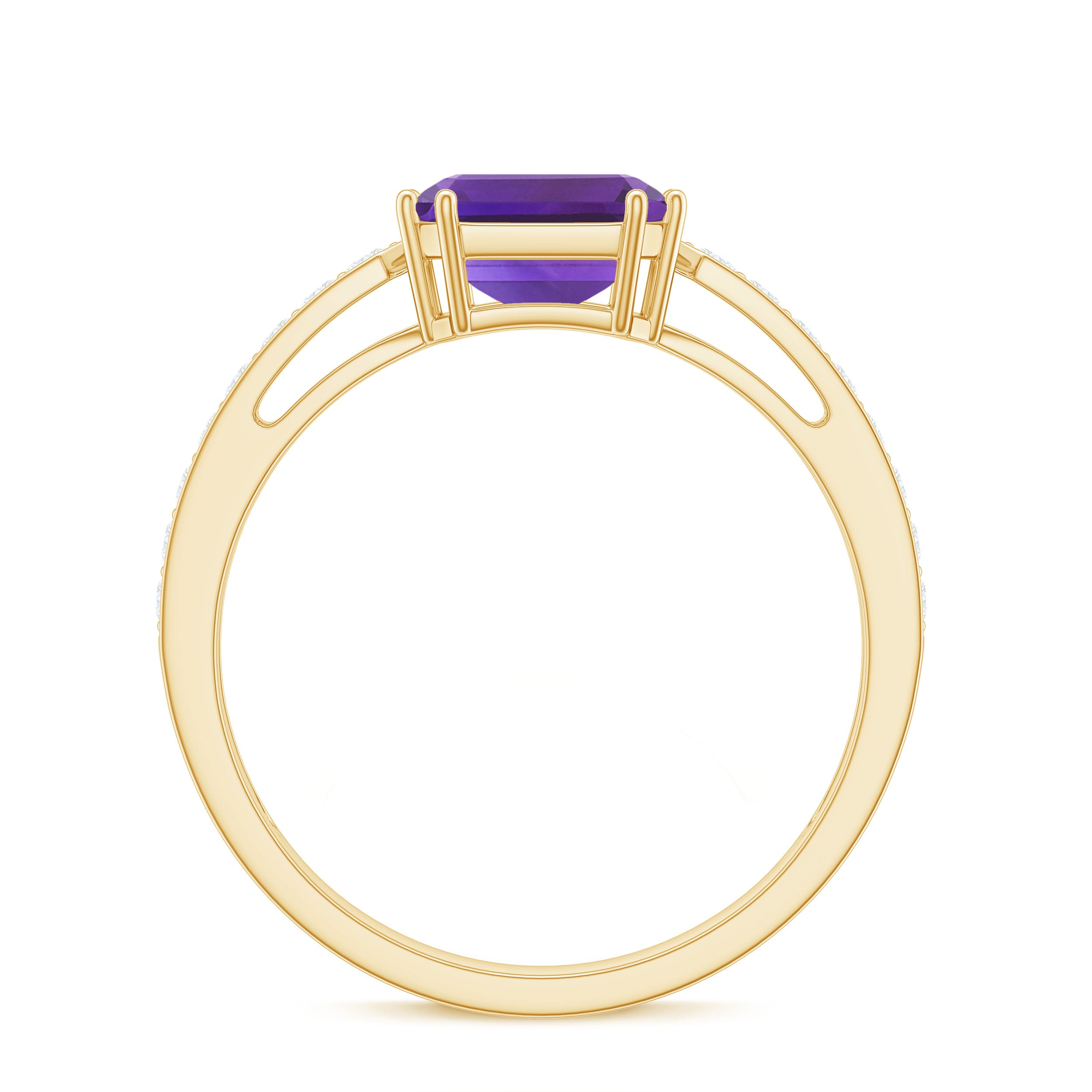 Asscher Cut Amethyst Solitaire Ring with Diamond Side Stones Amethyst - ( AAA ) - Quality - Rosec Jewels