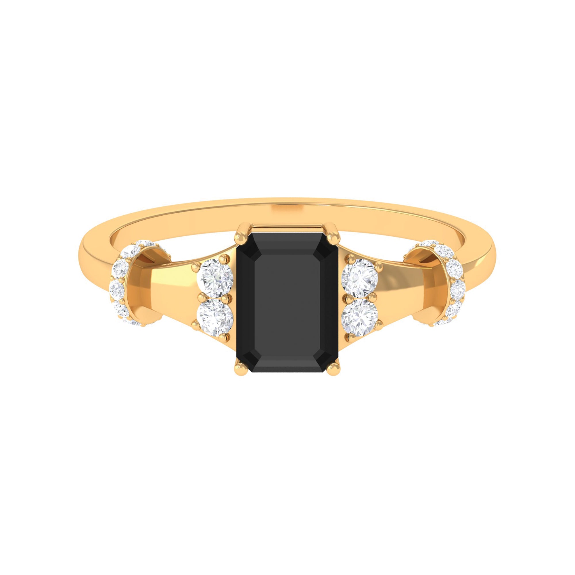 Rosec Jewels-Emerald Cut Black Onyx Solitaire Ring with Moissanite