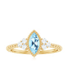 Marquise Cut Aquamarine Solitaire Promise Ring with Diamond Trio Aquamarine - ( AAA ) - Quality - Rosec Jewels