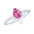 Pear Shape Pink Tourmaline Engagement Ring with Diamond Pink Tourmaline - ( AAA ) - Quality - Rosec Jewels