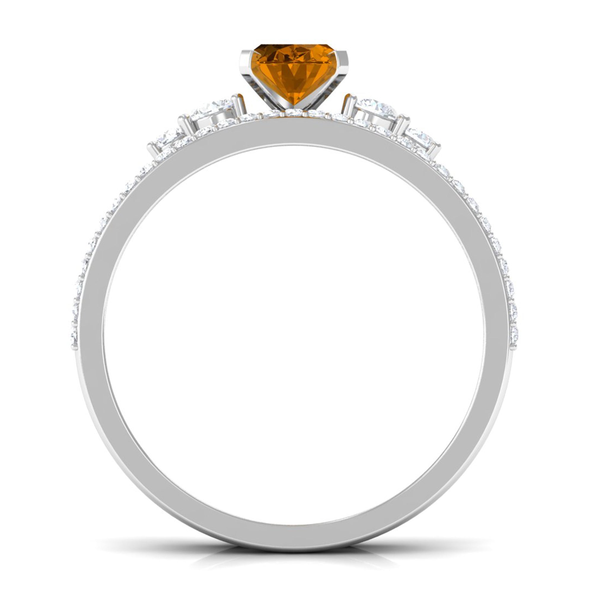 Oval Citrine Solitaire Ring Set with Diamond Citrine - ( AAA ) - Quality - Rosec Jewels