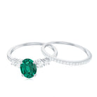 Oval Created Emerald Solitaire Ring Set with Diamond Lab Created Emerald - ( AAAA ) - Quality - Rosec Jewels