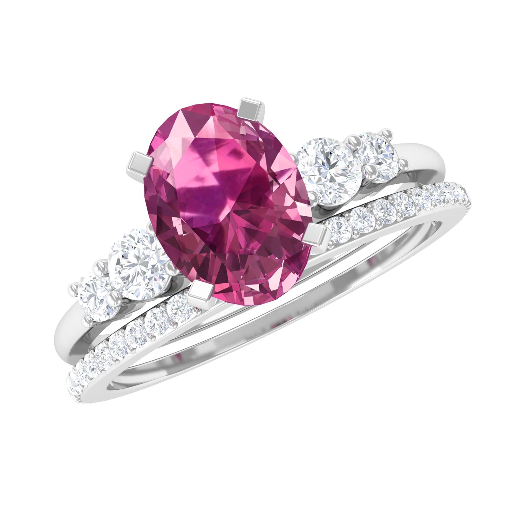 Oval Pink tourmaline Solitaire Ring Set with Moissanite Pink Tourmaline - ( AAA ) - Quality - Rosec Jewels