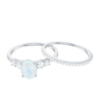 Oval Moonstone Solitaire Ring Set with Diamond Moonstone - ( AAA ) - Quality - Rosec Jewels