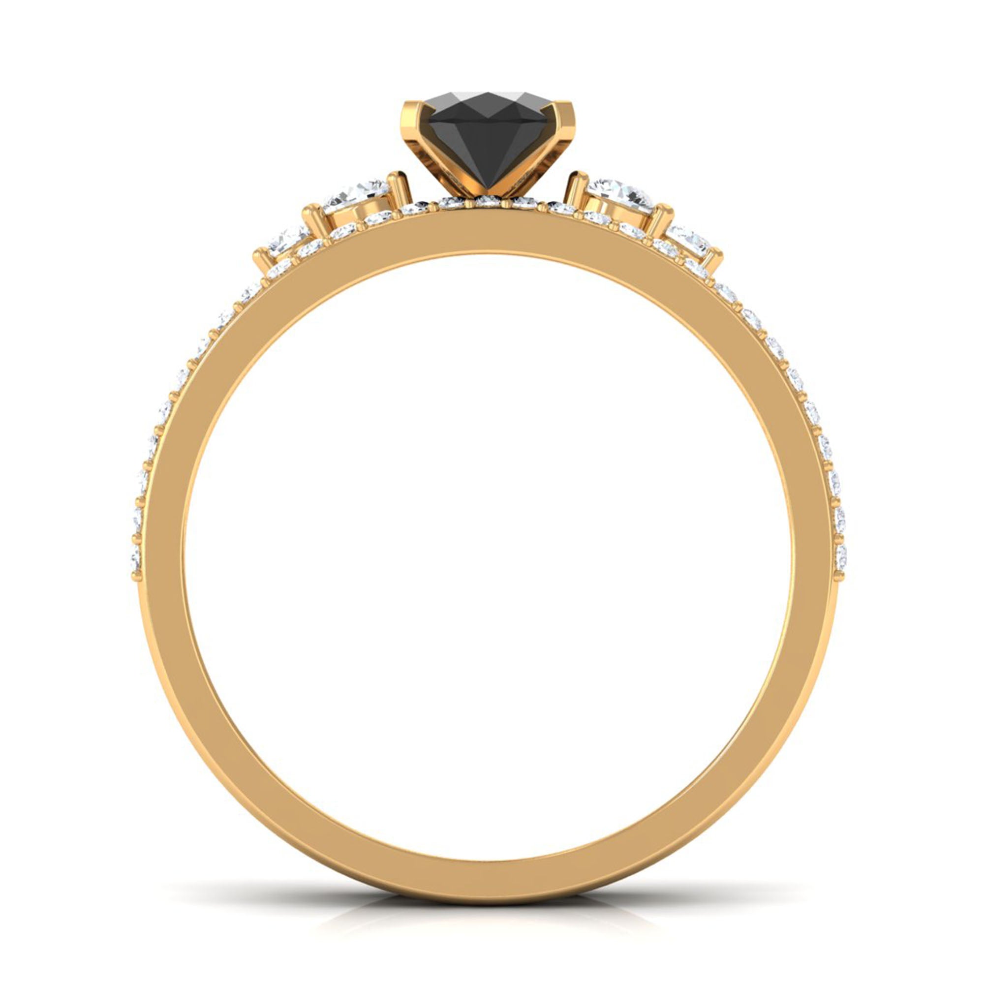 Oval Black Spinel Solitaire Ring Set with Diamond Black Spinel - ( AAA ) - Quality - Rosec Jewels