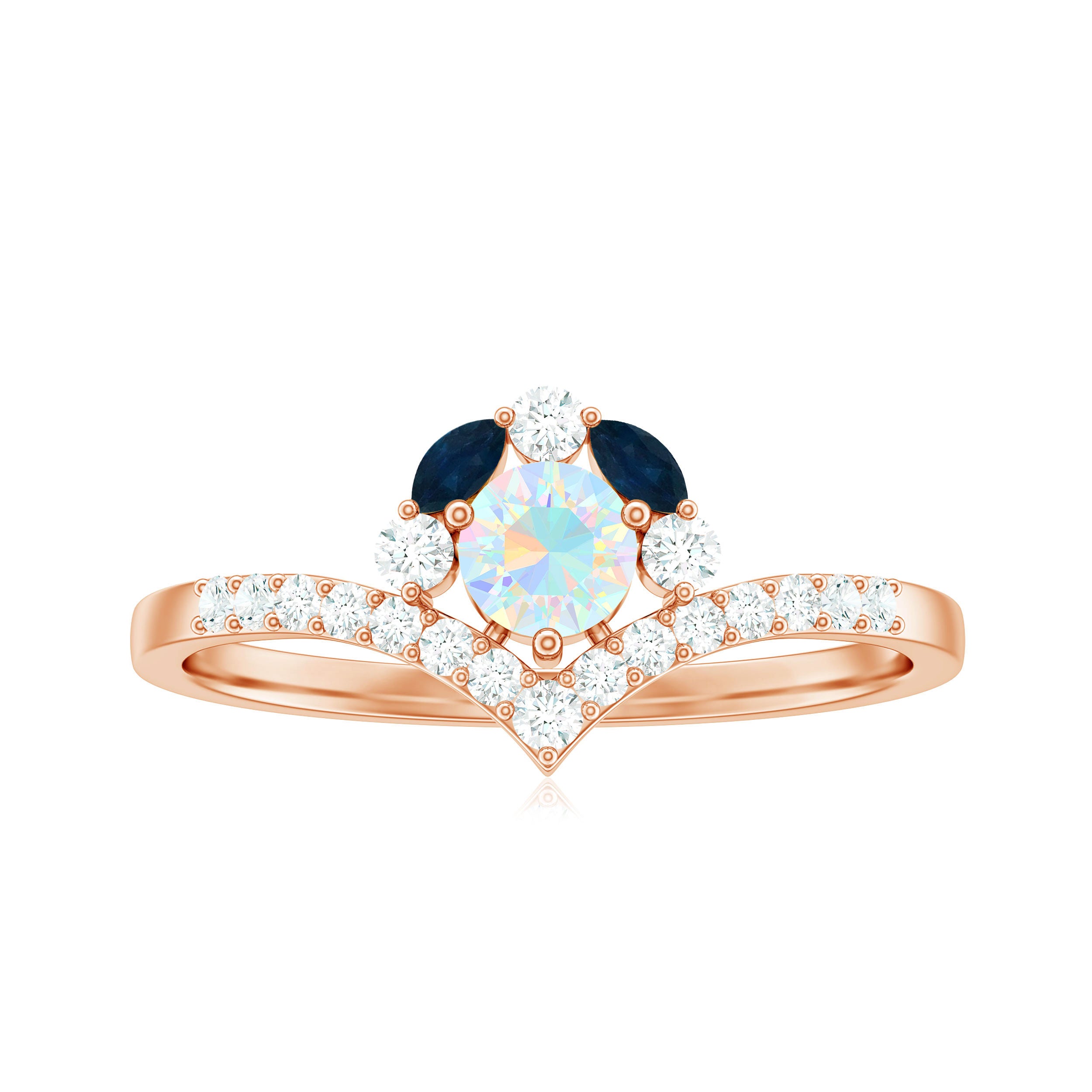 Designer Ethiopian Opal Engagement Ring with Blue Sapphire and Moissanite Ethiopian Opal - ( AAA ) - Quality - Rosec Jewels