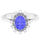 Vintage Inspired Oval Tanzanite and Diamond Halo Ring Tanzanite - ( AAA ) - Quality - Rosec Jewels