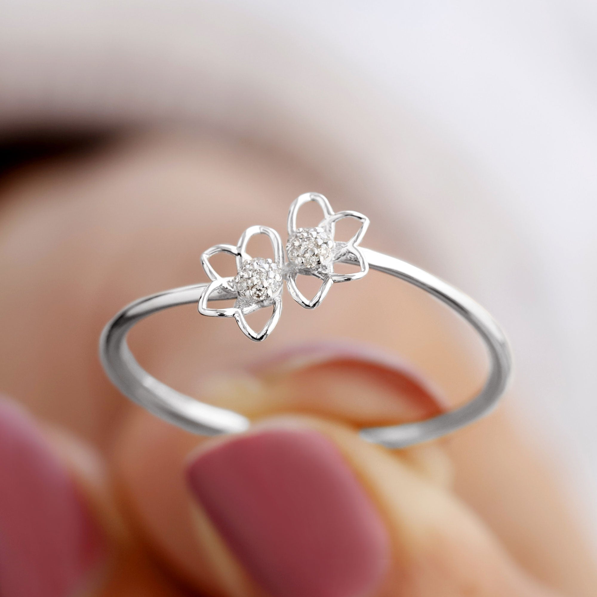 Illusion Set Diamond Twin Floral Promise Ring Diamond - ( HI-SI ) - Color and Clarity - Rosec Jewels