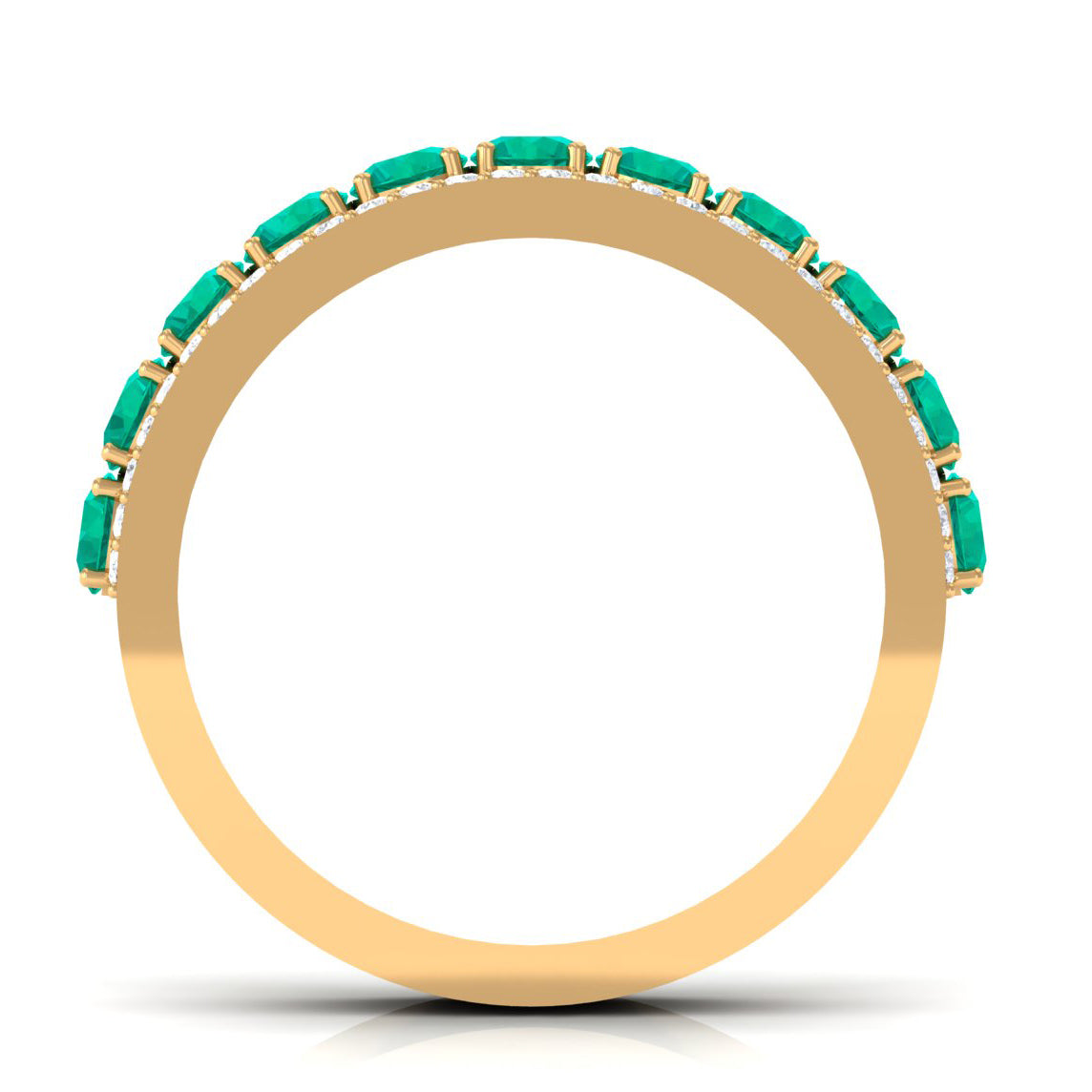 Minimal Emerald and Diamond Anniversary Band Ring Emerald - ( AAA ) - Quality - Rosec Jewels