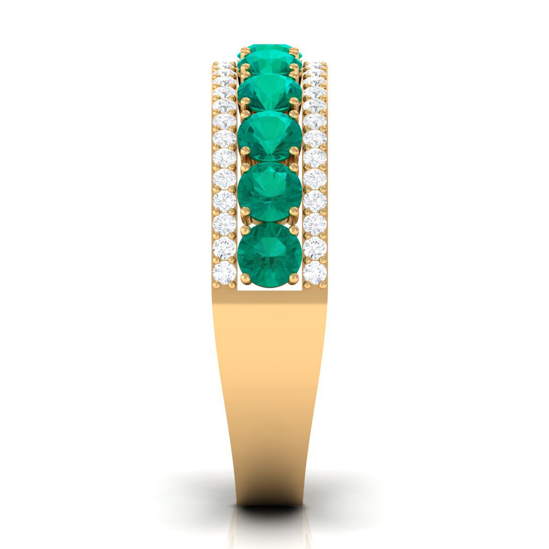 Minimal Emerald and Diamond Anniversary Band Ring Emerald - ( AAA ) - Quality - Rosec Jewels