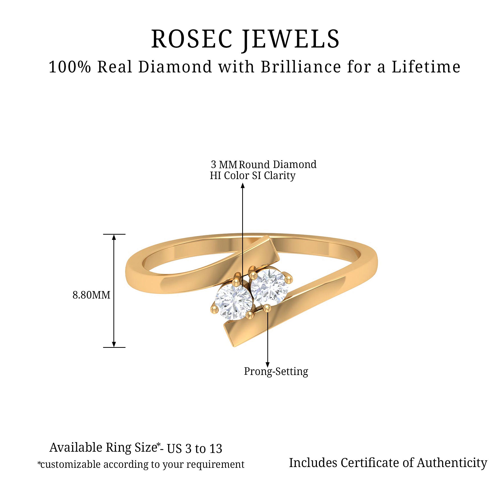 Toi Et Moi Diamond Bypass Promise Ring Diamond - ( HI-SI ) - Color and Clarity - Rosec Jewels