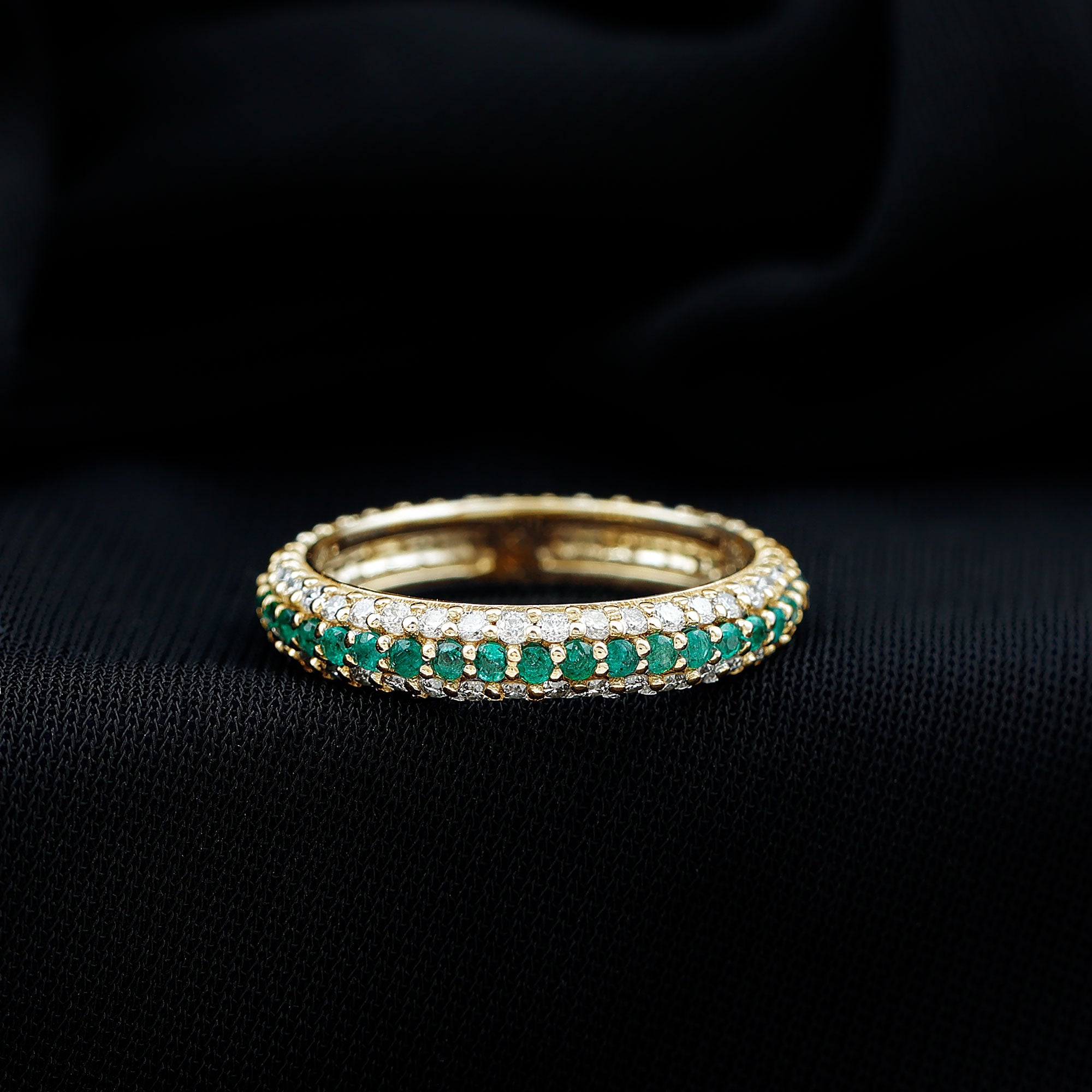 Emerald and Diamond Wedding Band Ring Emerald - ( AAA ) - Quality - Rosec Jewels