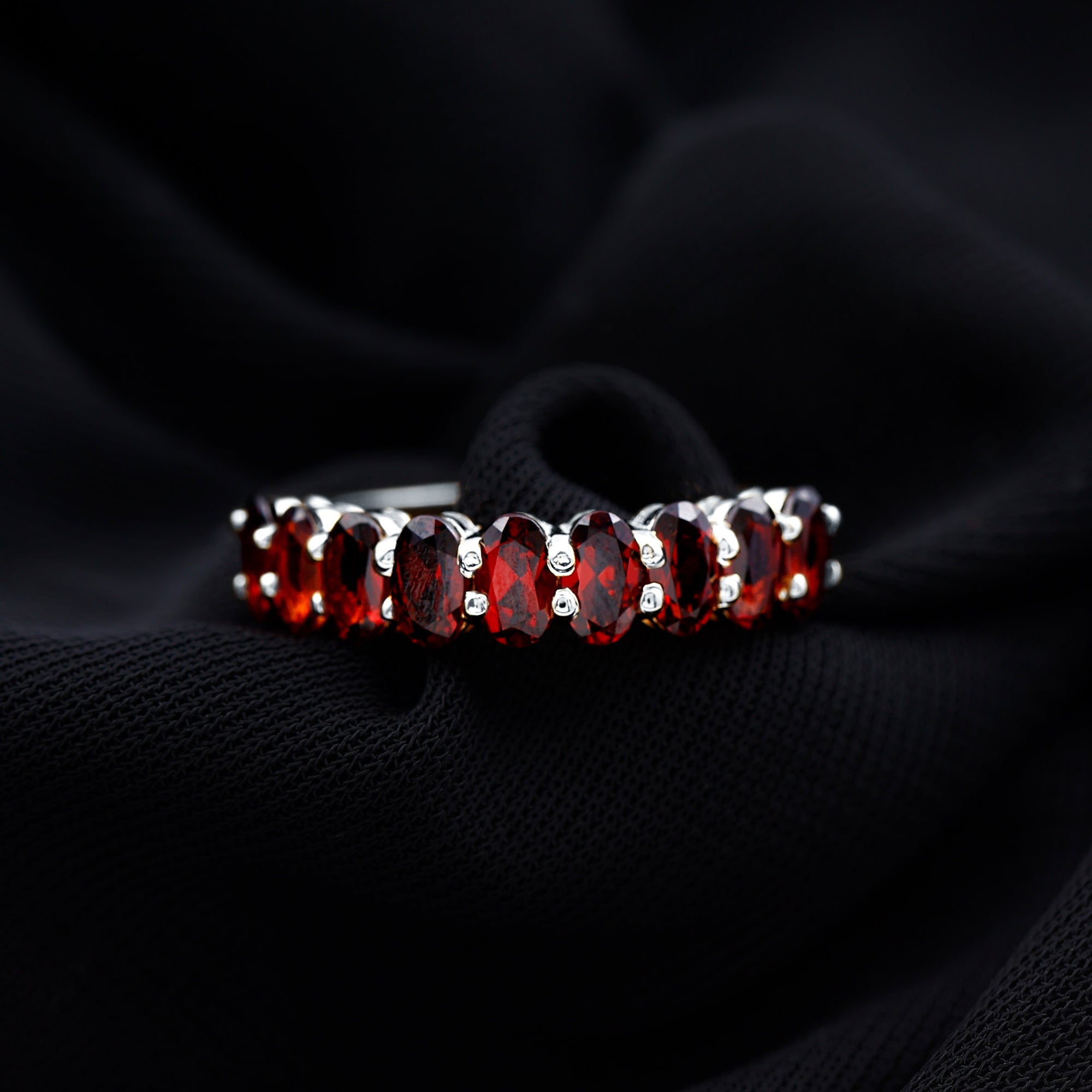 3X5 MM Oval Cut Garnet Half Eternity Ring Garnet - ( AAA ) - Quality - Rosec Jewels