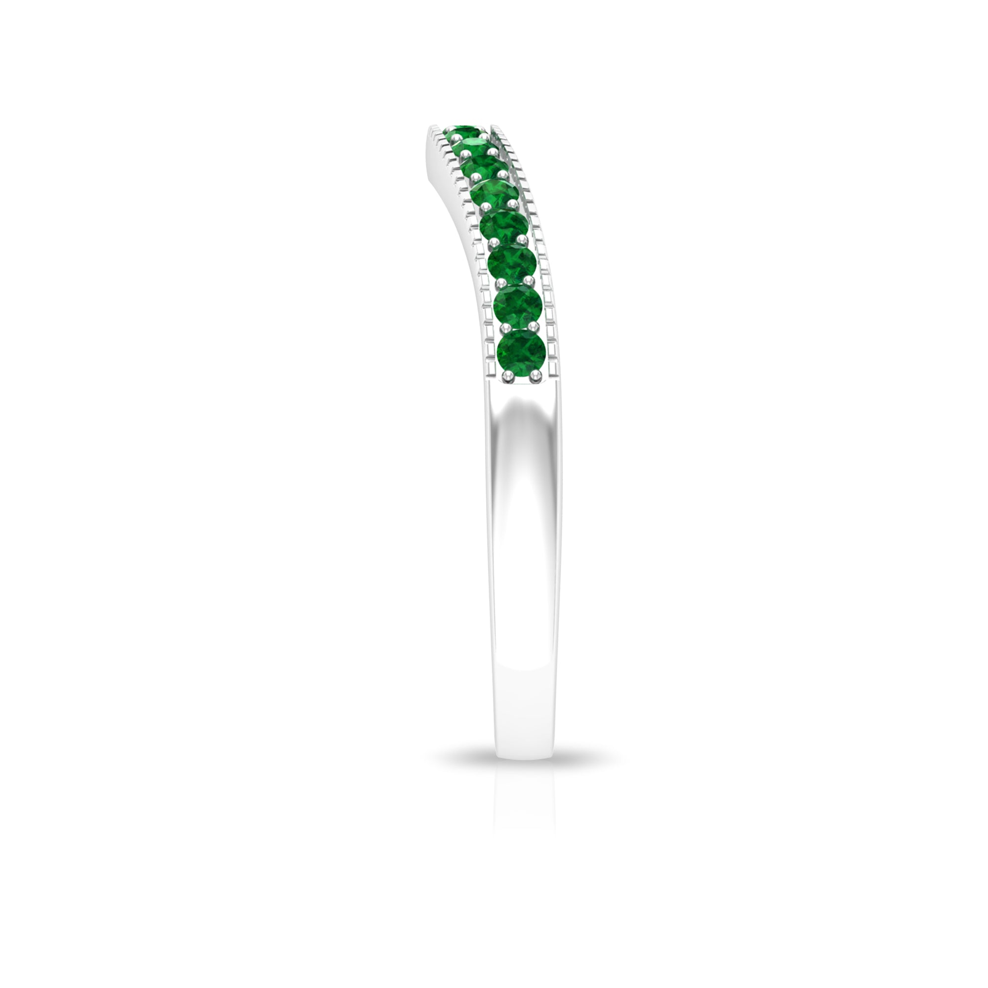 1/4 CT Emerald Curved Stackable Band with Milgrains Emerald - ( AAA ) - Quality - Rosec Jewels