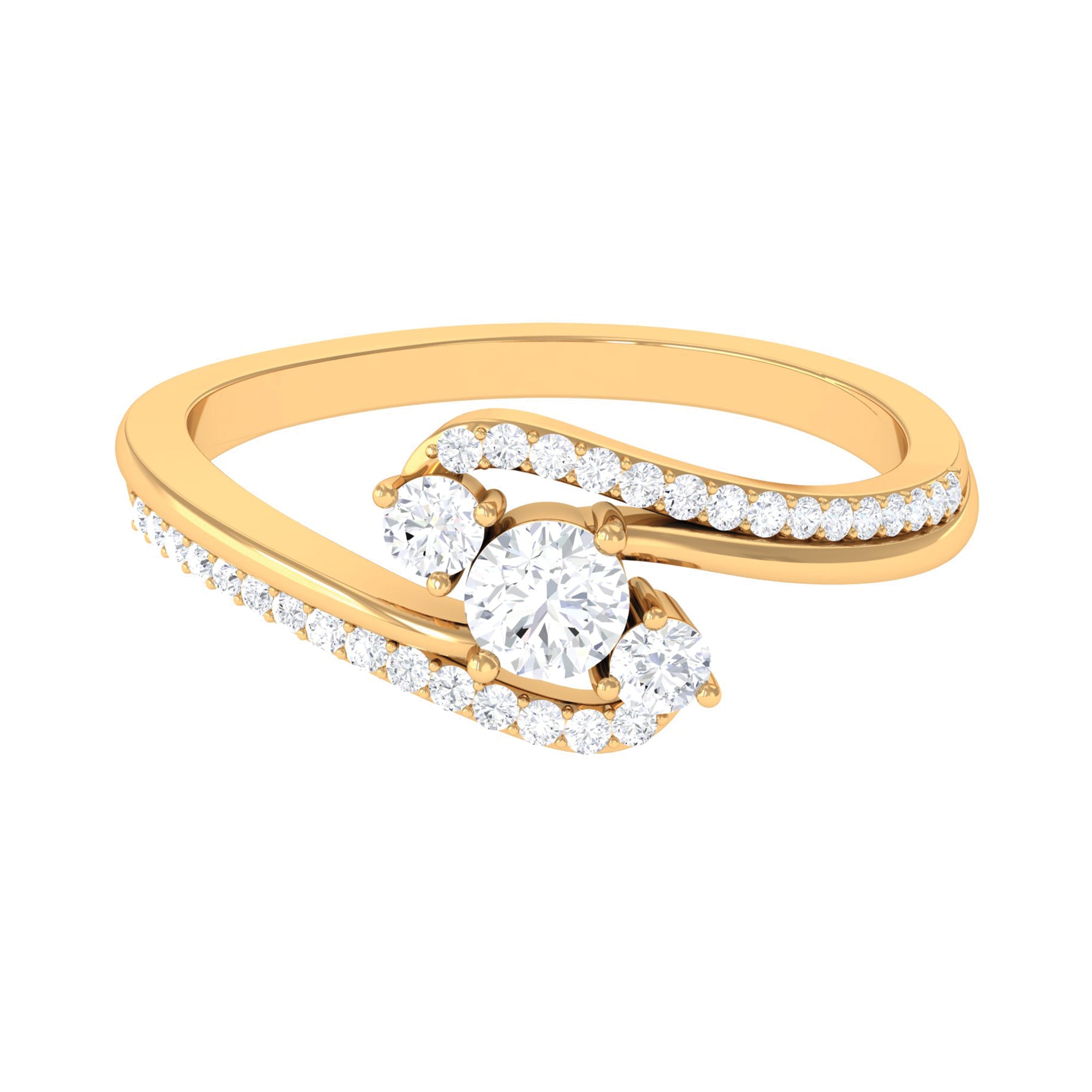 3 Stone Diamond Bypass Engagement Ring Diamond - ( HI-SI ) - Color and Clarity - Rosec Jewels