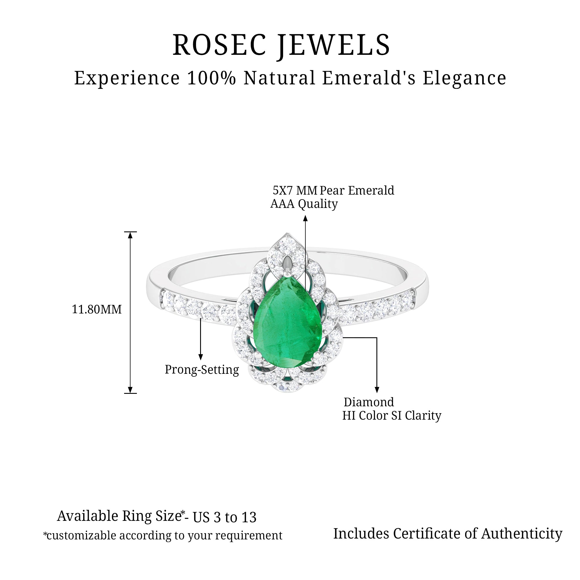 Pear Shaped Emerald Cocktail Ring with Diamond Emerald - ( AAA ) - Quality - Rosec Jewels