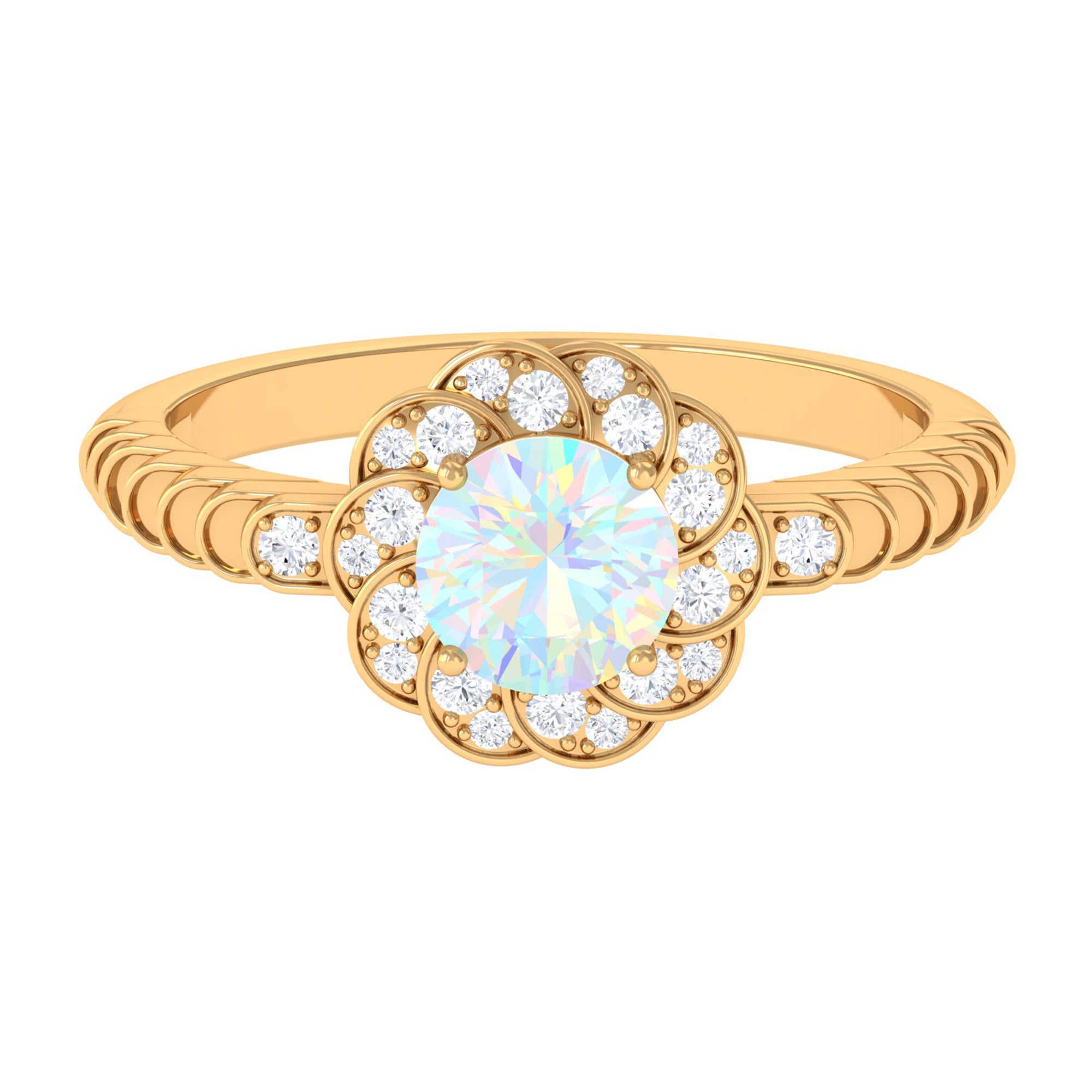 Ethiopian Opal and Diamond Flower Engagement Ring Ethiopian Opal - ( AAA ) - Quality - Rosec Jewels