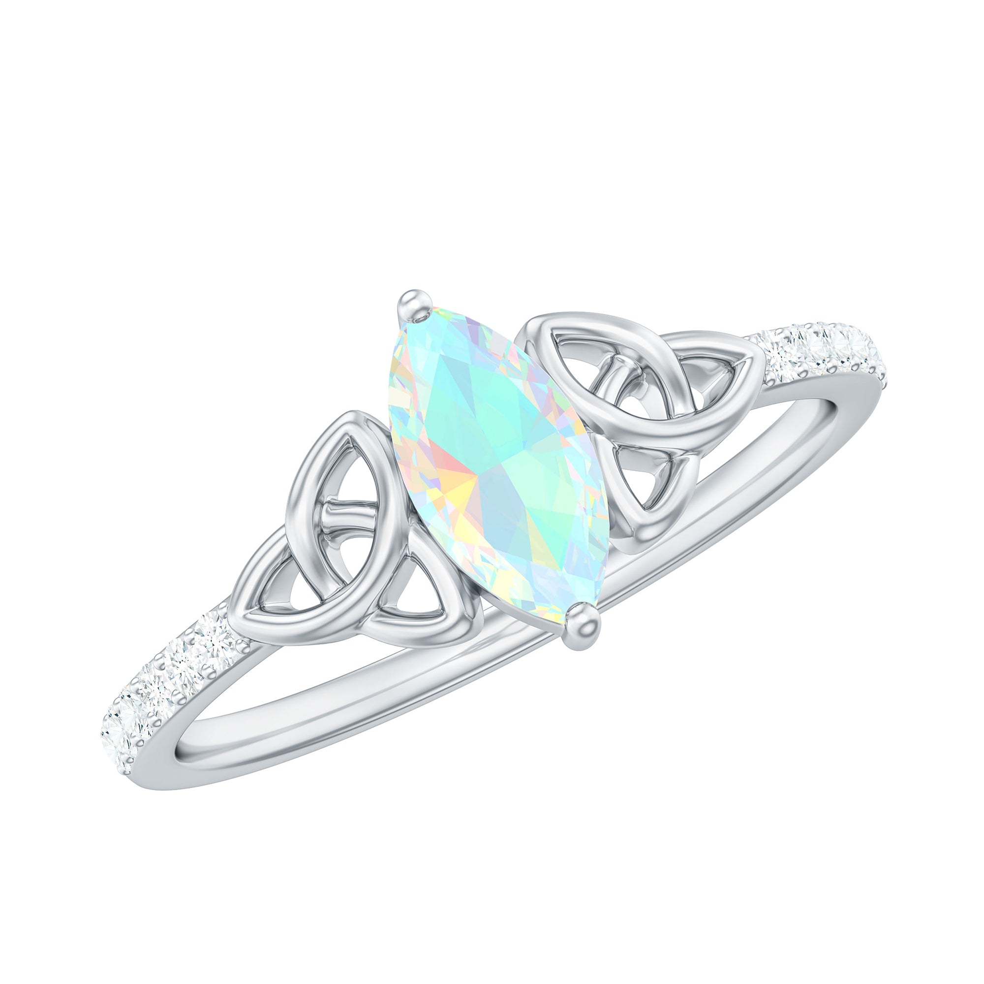 Gold Celtic Knot Solitaire Ring with Marquise Cut Ethiopian Opal and Moissanite Ethiopian Opal - ( AAA ) - Quality - Rosec Jewels