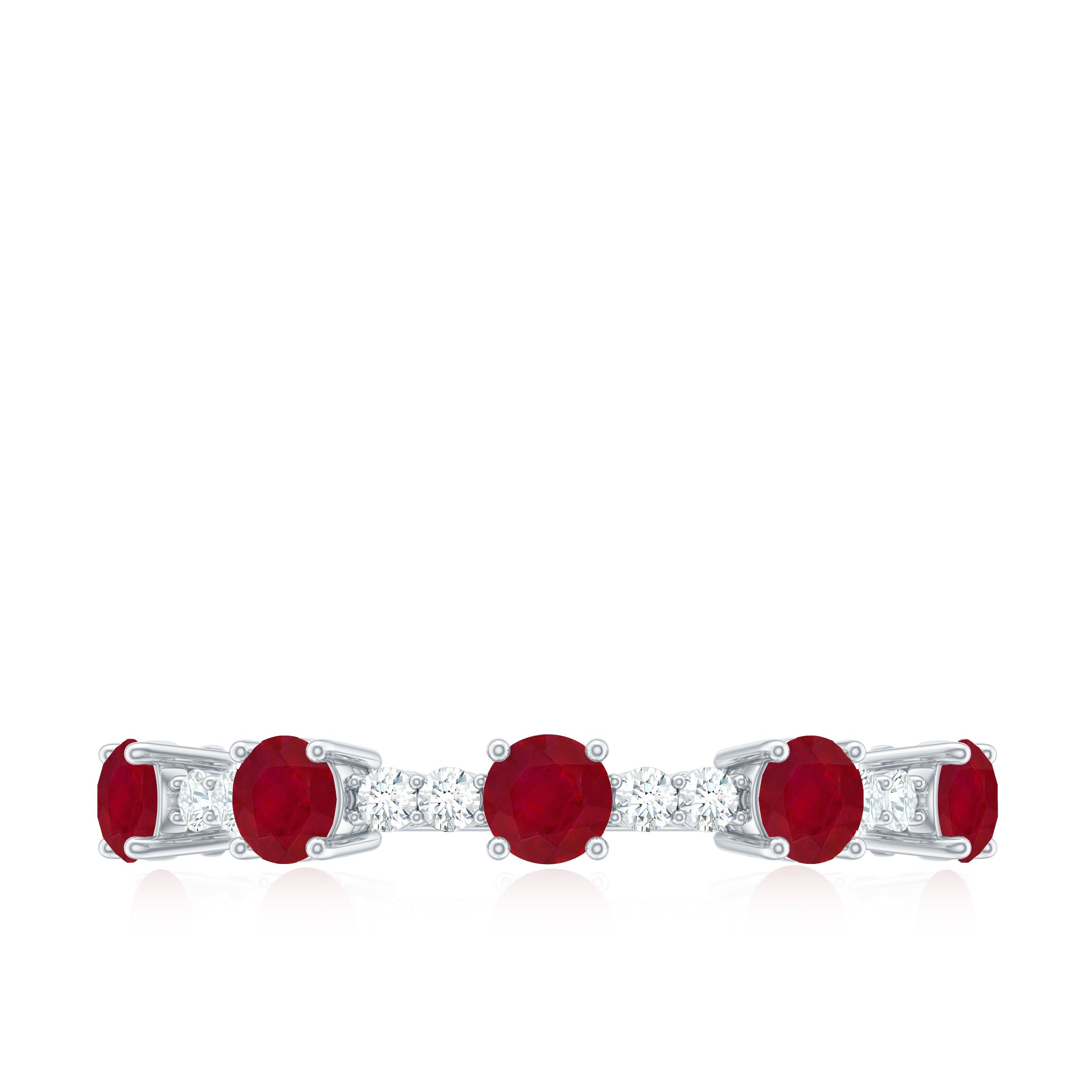 1 CT Minimal Round Shape Ruby and Diamond Stackable Ring Ruby - ( AAA ) - Quality - Rosec Jewels