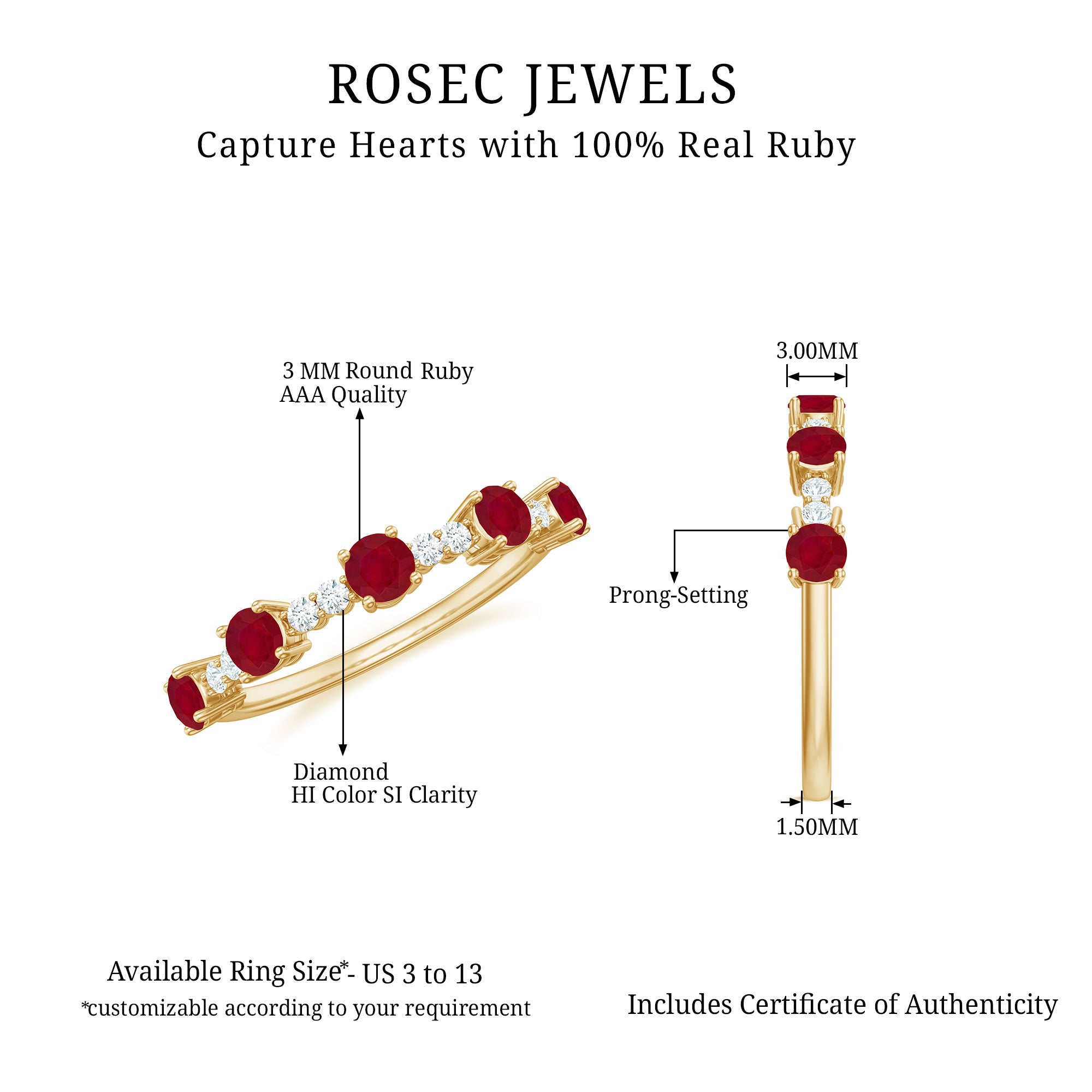 1 CT Minimal Round Shape Ruby and Diamond Stackable Ring Ruby - ( AAA ) - Quality - Rosec Jewels