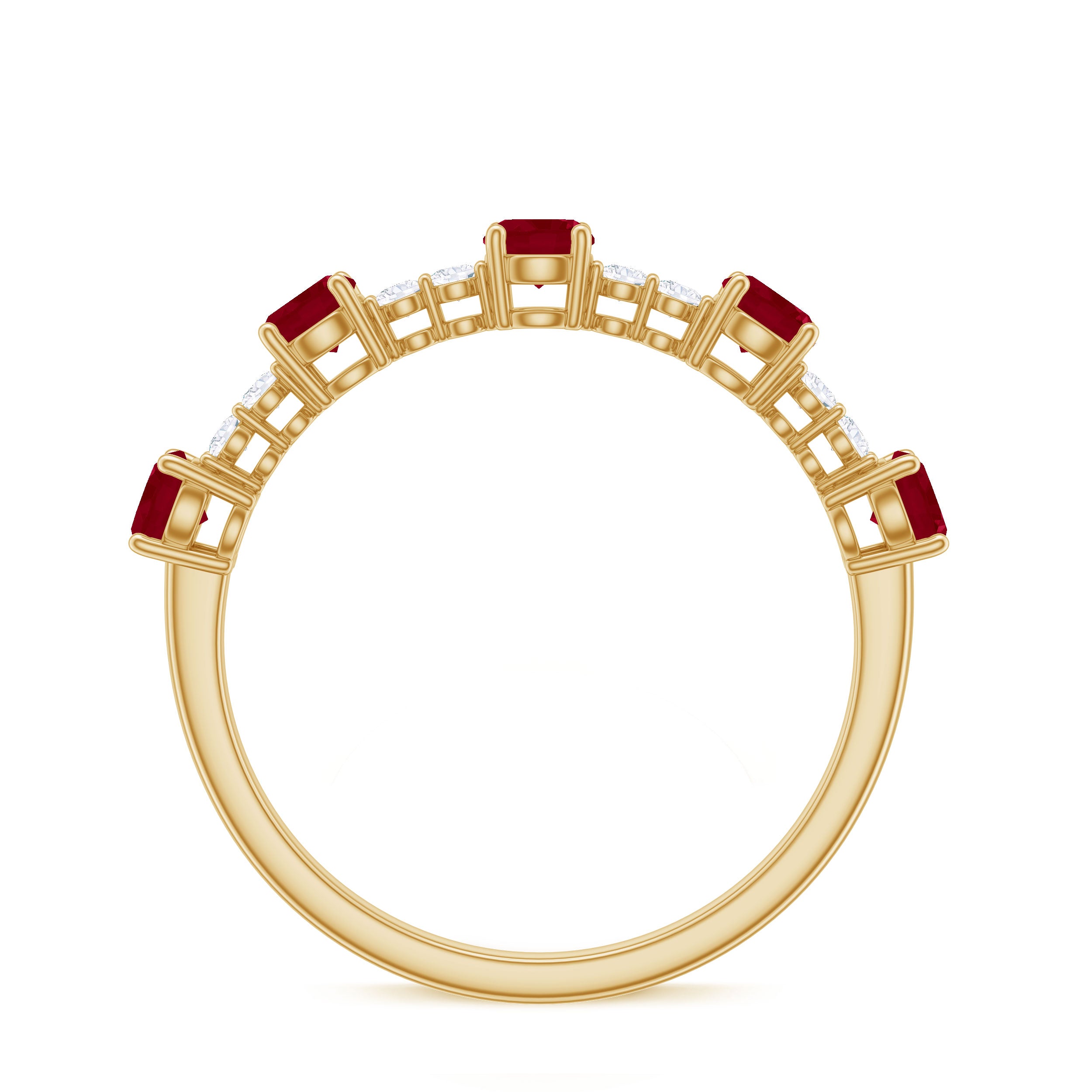 1 CT Minimal Round Shape Ruby and Diamond Stackable Ring Ruby - ( AAA ) - Quality - Rosec Jewels